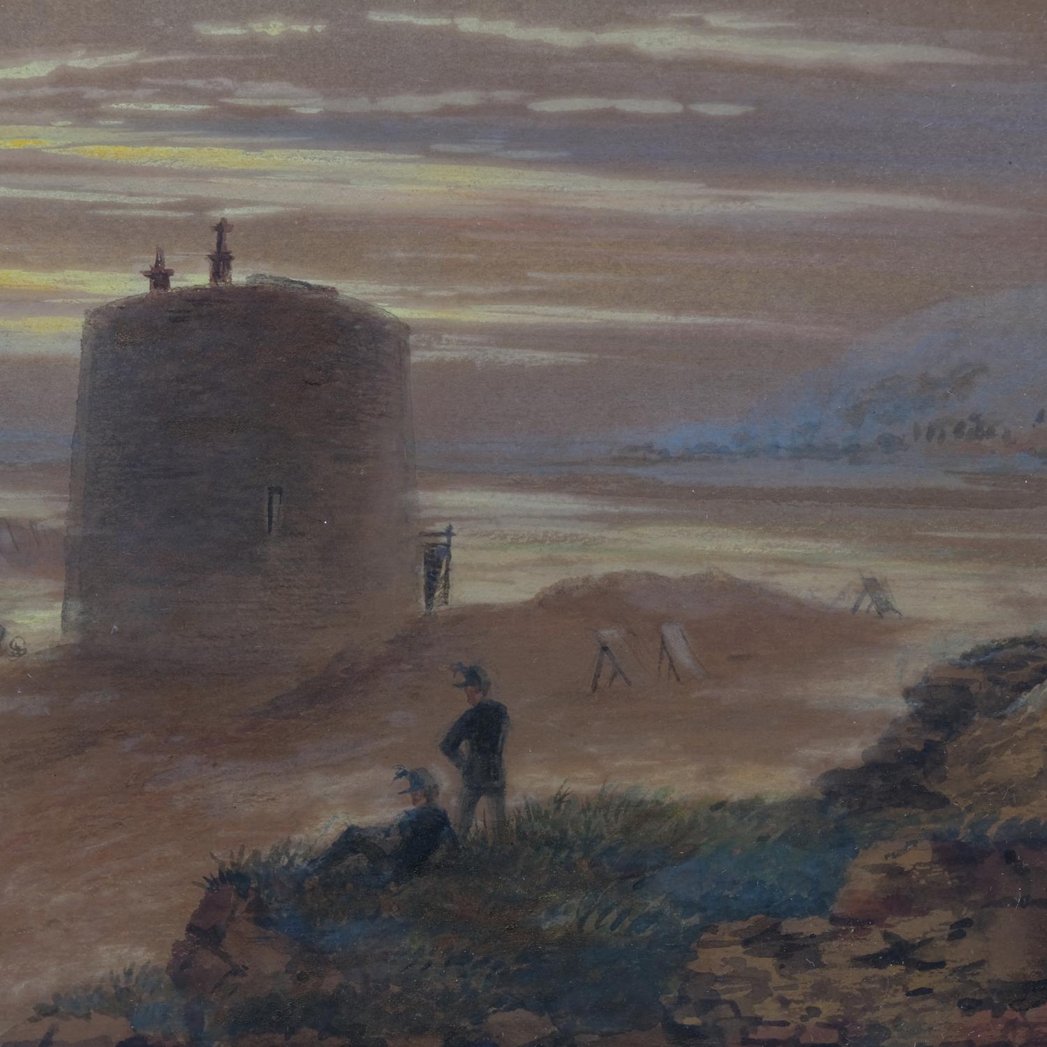 Attributed to Charles Bentley (1806 - 1854), Martello Towers on the coast, watercolour, unsigned, - Image 3 of 4