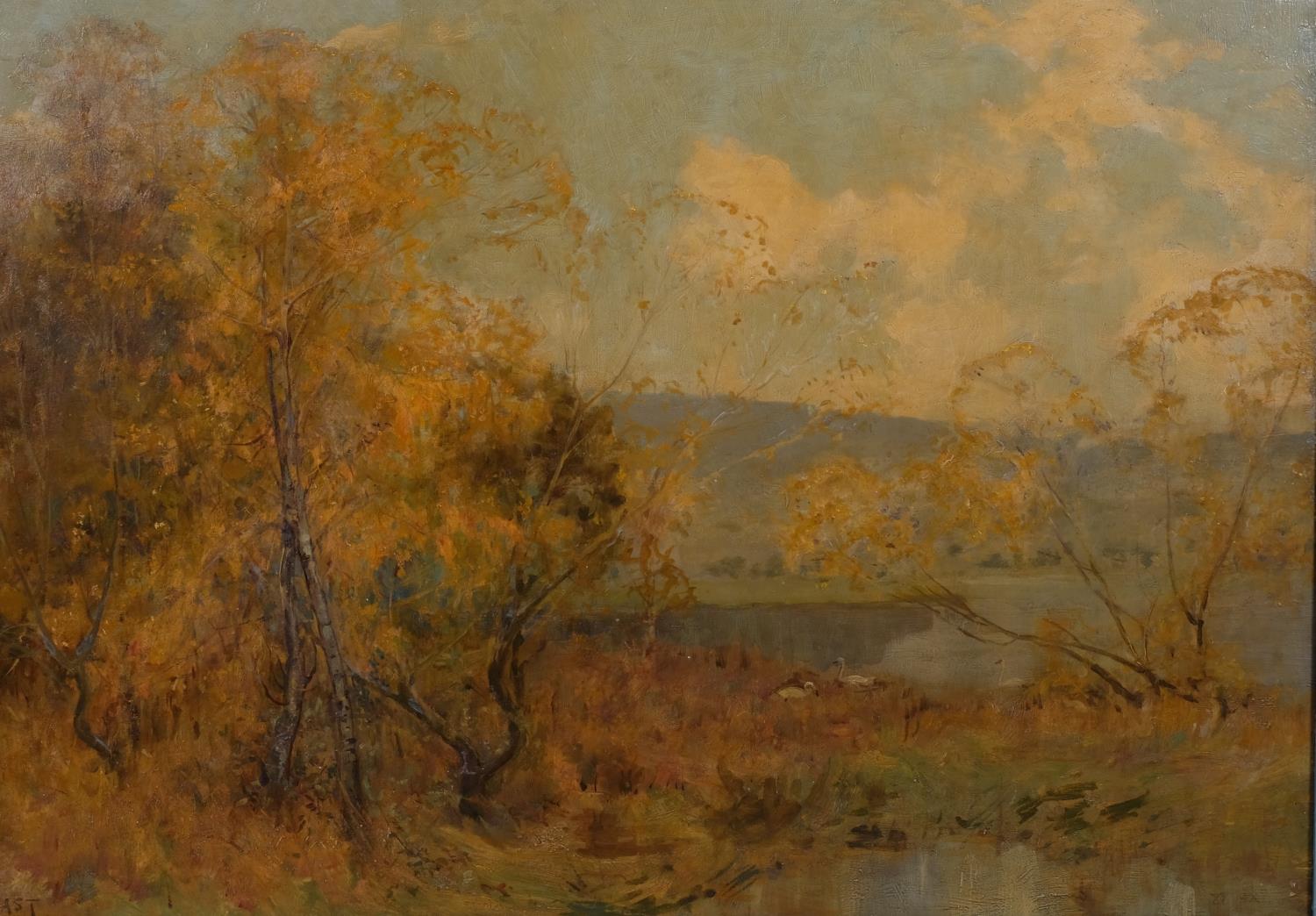 Alfred East (1849 - 1913), autumn landscape, oil on canvas, signed, 60cm x 90cm, framed Good - Image 2 of 4