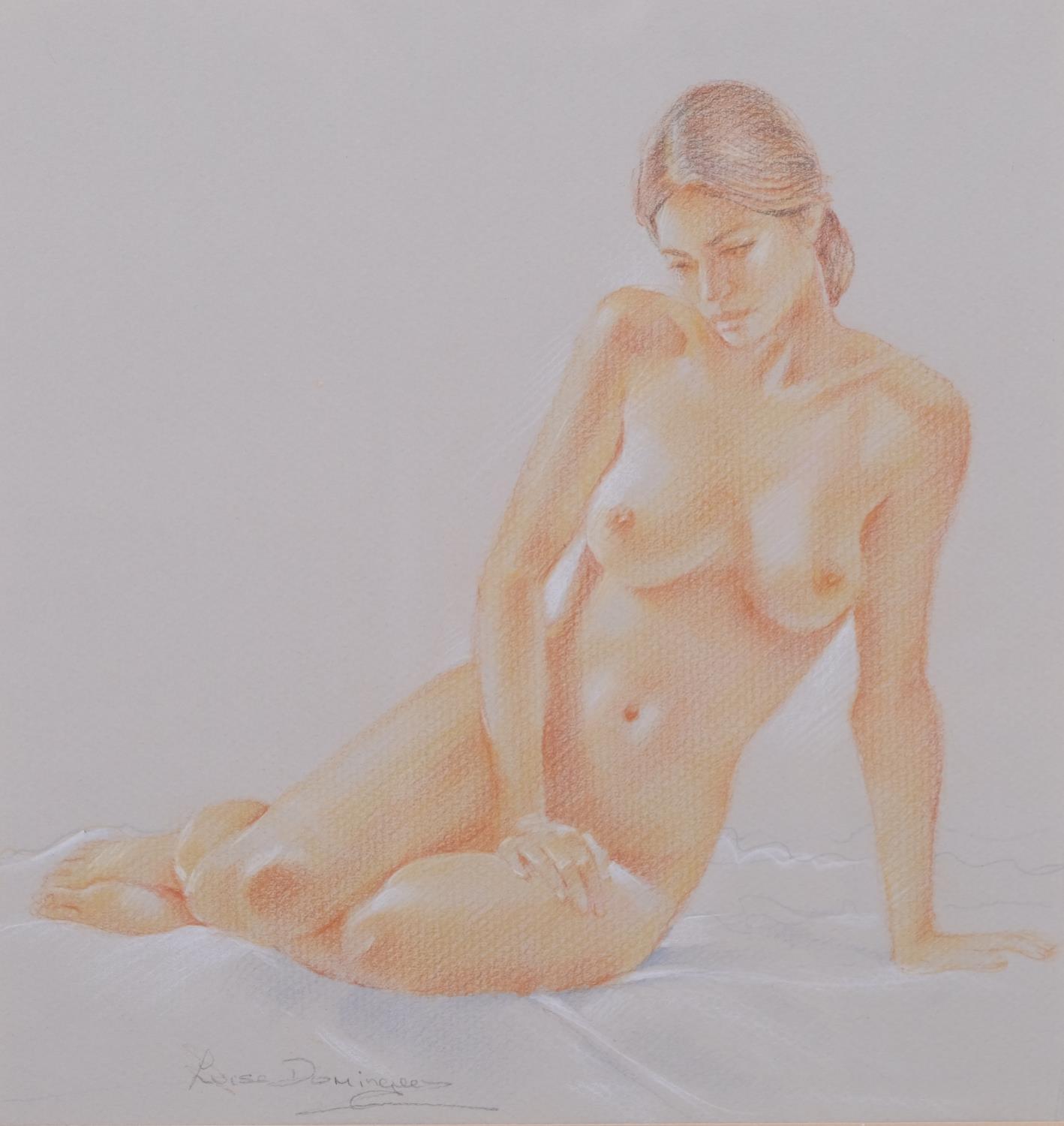 Luisa Dominguez, nude life study Isabel, coloured pastels on paper, signed, 25cm x 25cm, framed Good