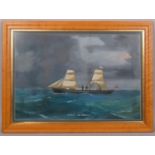 RMC SS Moselle, steam and sail ship off the coast, 19th century marine gouache painting, unsigned,