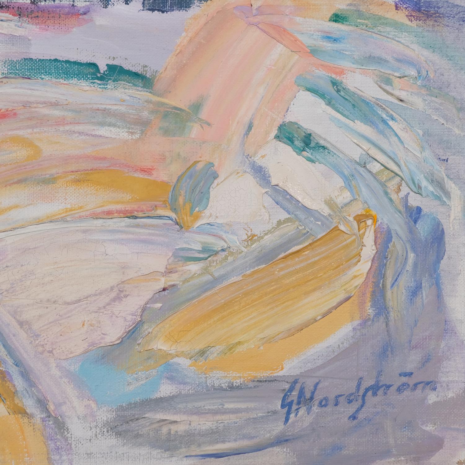 Gunnar Nordstrom, abstract winter landscape, oil on canvas, signed, 60cm x 73cm, framed Good - Image 3 of 4
