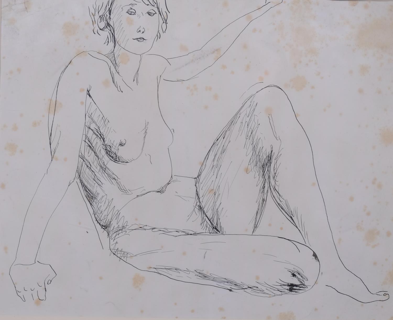 Attributed to Nina Hamnett (1890-1956), ink on paper, Nude, 25cm x 31cm, mounted, glazed and framed