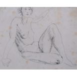 Attributed to Nina Hamnett (1890-1956), ink on paper, Nude, 25cm x 31cm, mounted, glazed and framed