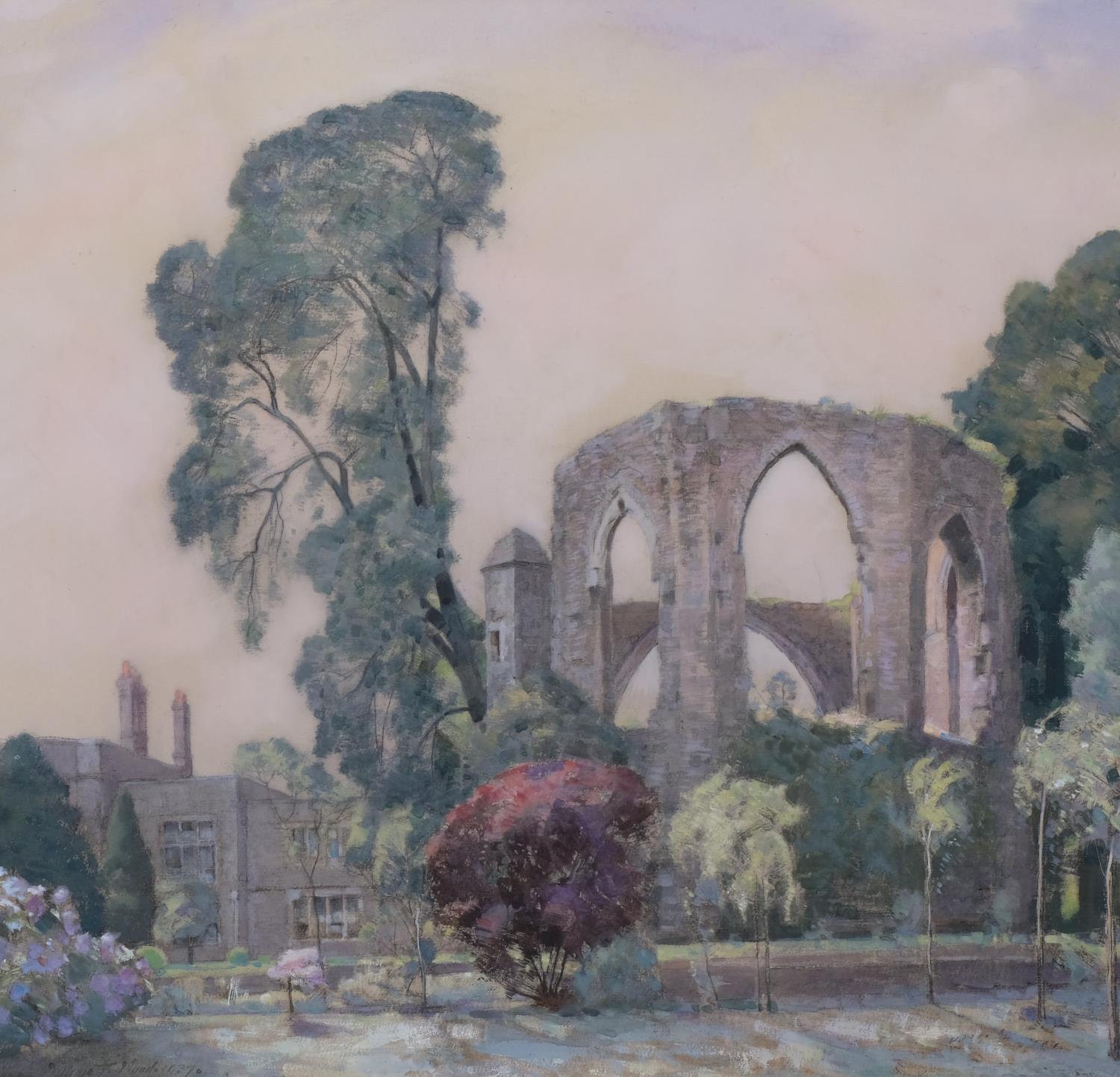 William Thomas Wood (1877 - 1958), abbey ruins, watercolour, signed and dated 1937, 46cm x 48cm,