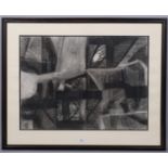 Nicholas Ferguson, townscape, charcoal on paper, 1982, 57cm x 75cm, framed Good condition