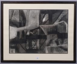Nicholas Ferguson, townscape, charcoal on paper, 1982, 57cm x 75cm, framed Good condition