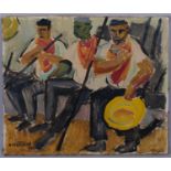 R Montane, 3 French sailors, oil on canvas, signed and dated 1948, 46cm x 55cm, unframed No canvas