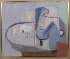 David Hampton (born 1926), abstract still life, oil on board, signed, 62cm x 75cm, framed Board