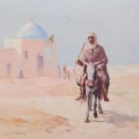 Arab on a donkey, mid-20th century oil on board, indistinctly signed, 50cm x 70cm, framed Good