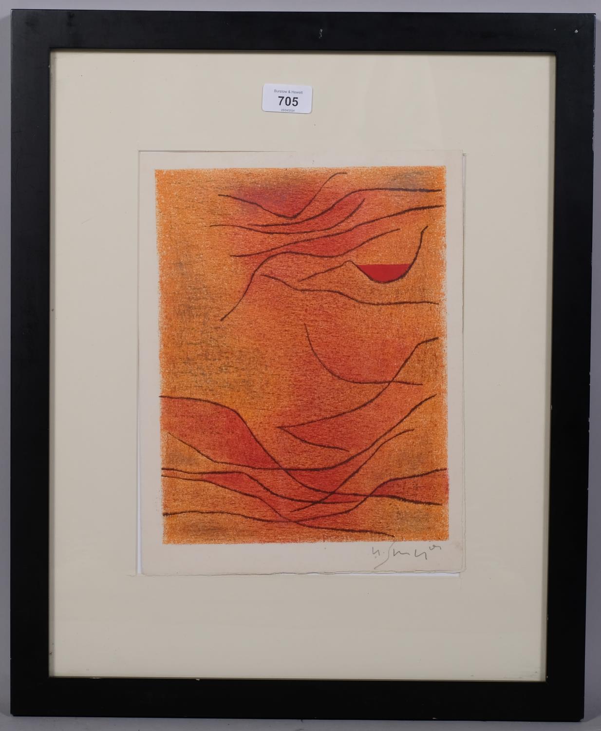 Gustave Singier, abstract orange and red, original lithograph, issued 1959, Galerie France, signed - Image 2 of 4