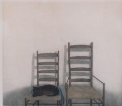 Kyu-Baik Hwang (born 1932), Two Chairs, coloured etching, artist's proof, signed in pencil, plate