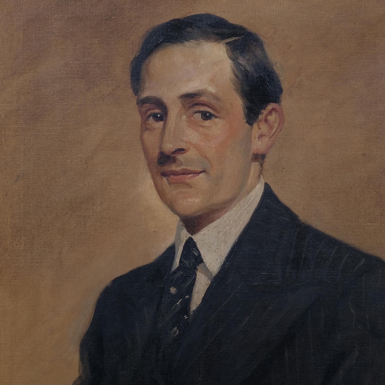 Portrait of a man, mid-20th century oil on canvas, indistinctly signed, 60cm x 50cm, framed Good - Image 2 of 4