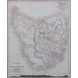 Map of Tasmania or Van Dieman's Land, 19th century engraving, image 26cm x 21cm, framed Good