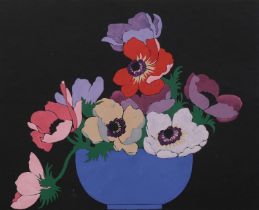 John Hall Thorpe, anemones, hand coloured wood-cut print, signed in pencil, image 23.5cm x 29cm,
