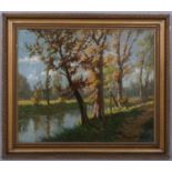 Francois De Boeck, wooded river scene, oil on board, signed, 50cm x 60cm, framed Good condition