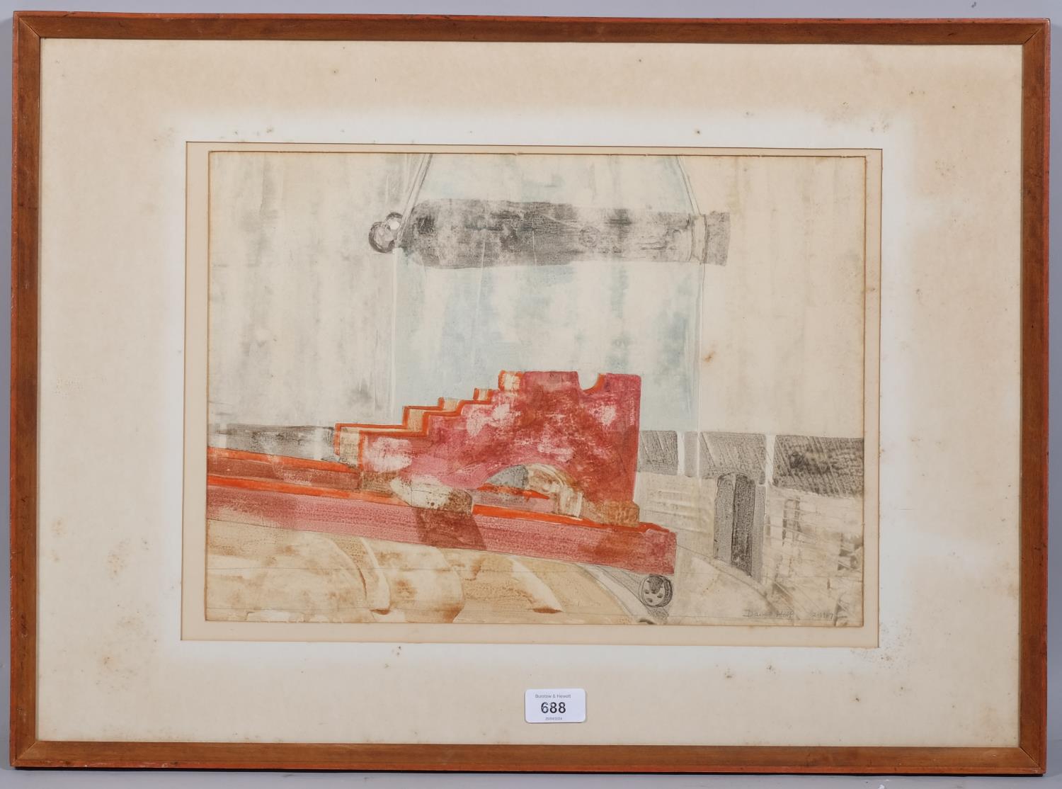 David Holt, abstract composition, mid-20th century watercolour, signed and dated 1967, 30cm x - Image 2 of 4