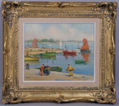 Henri Buron, Le Croisic Brittany, oil on board, signed and dated 1964, 21cm x 25cm, framed Good
