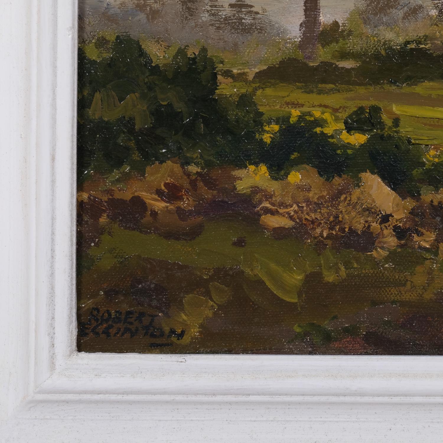 Robert Egginton (Irish, born 1843), riverside landscape, oil on canvas board, signed, 36cm x 74cm, - Image 3 of 4