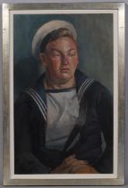 Gerald French, portrait of a sailor, oil on board, signed and dated '53, 60cm x 37cm, framed Good