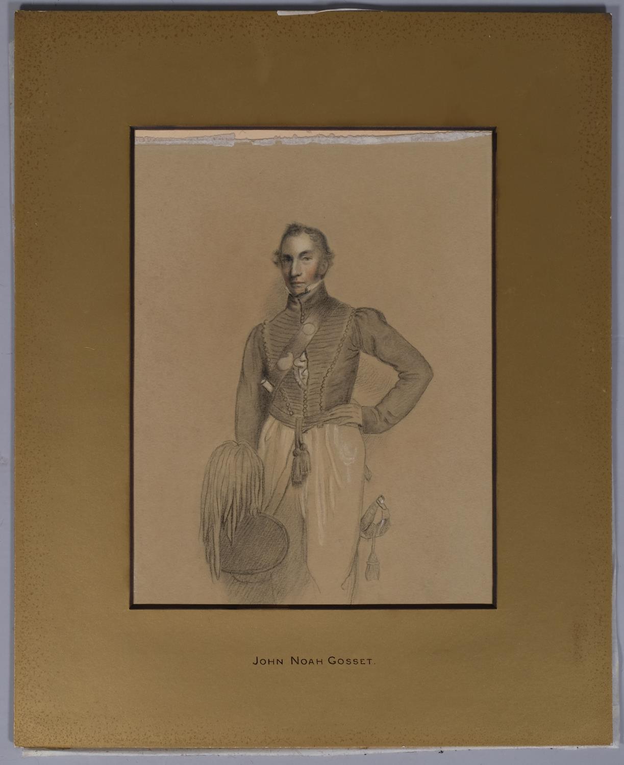 John Noah Gosset, military portrait, charcoal on paper, 26cm x 20cm, mounted Even paper - Image 2 of 4