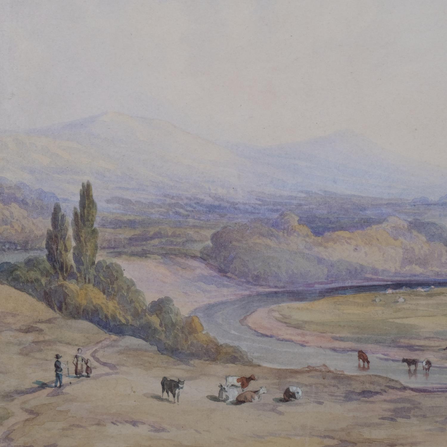 Early 19th century English School, extensive valley landscape, watercolour, unsigned, 31cm x 49cm, - Image 3 of 4
