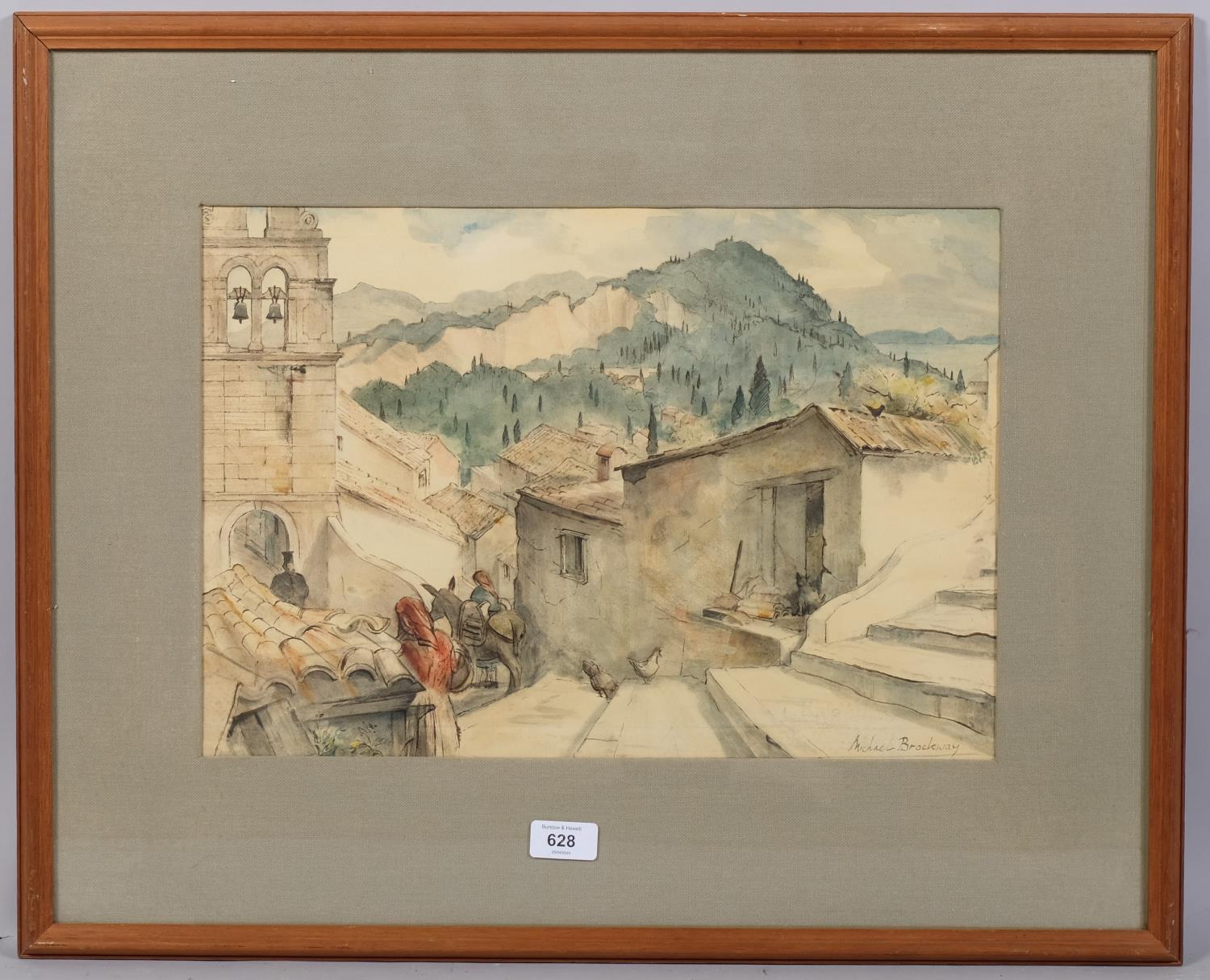 Michael Brockway, Kato Garounas, watercolour, signed with exhibition label verso dated 1979, 31cm - Image 2 of 4