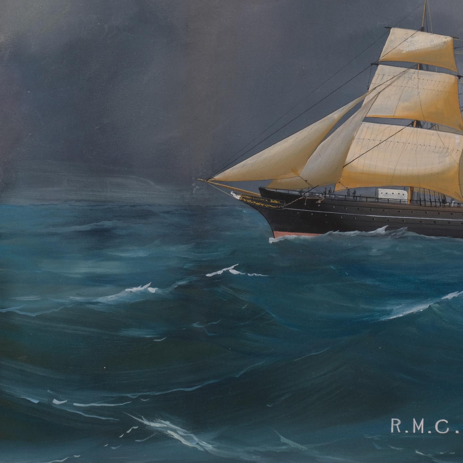 RMC SS Moselle, steam and sail ship off the coast, 19th century marine gouache painting, unsigned, - Image 3 of 4