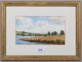Felicity Flutter, 3 lakes scenes, watercolours, signed, largest 12cm x 20cm, framed (3) Good