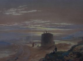 Attributed to Charles Bentley (1806 - 1854), Martello Towers on the coast, watercolour, unsigned,