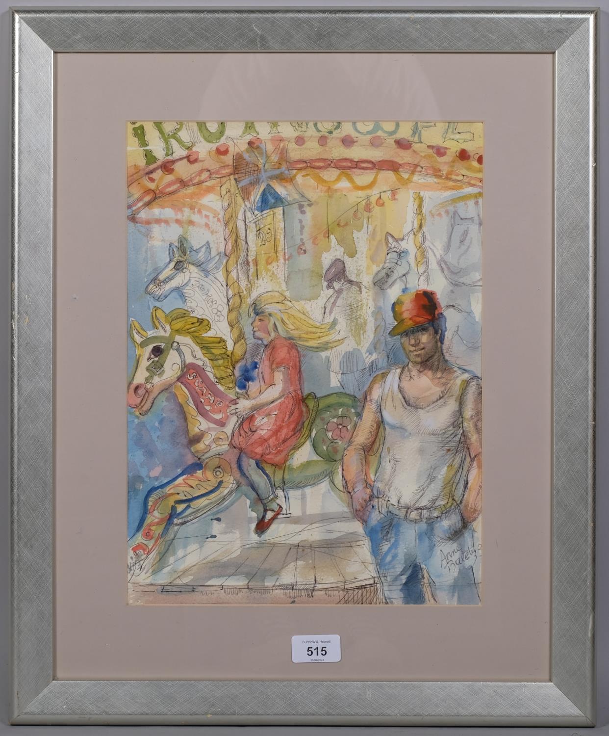 Anne Bulitis, carousel, watercolour, signed, 37cm x 27cm, framed Good condition - Image 2 of 4
