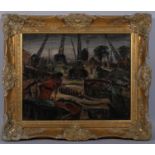Sydney Joseph Iredale (1896 - 1967), boatyard scene, oil on board, 40cm x 50cm, framed Good