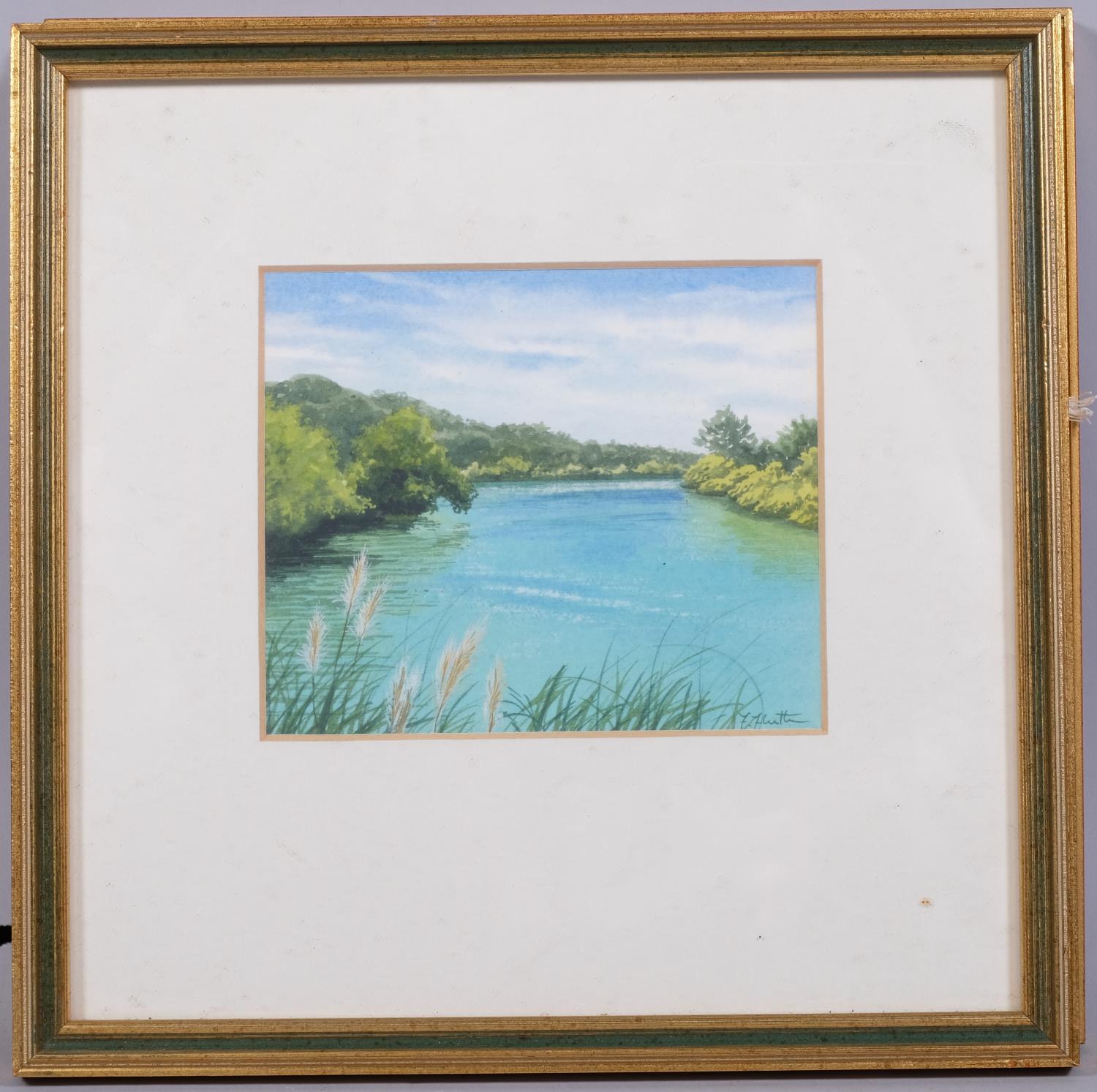 Felicity Flutter, 3 lakes scenes, watercolours, signed, largest 12cm x 20cm, framed (3) Good - Image 3 of 4