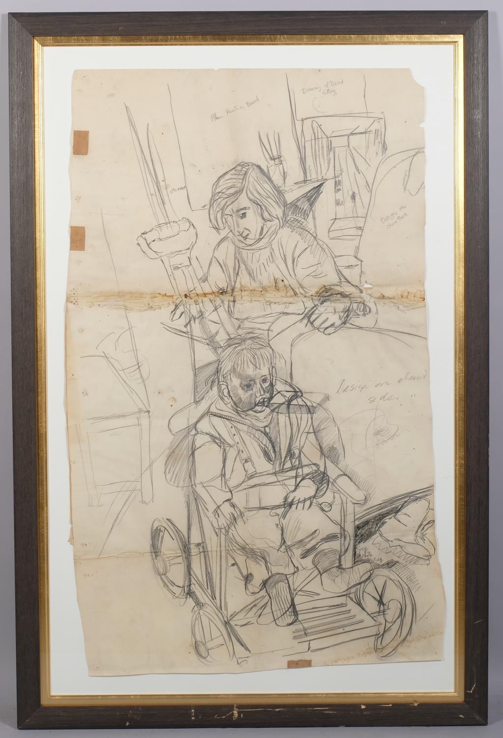 John Bratby RA (1928 - 1992), Jean and David, pencil sketch, sheet size 95cm x 57cm, framed 2 joined