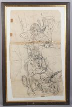 John Bratby RA (1928 - 1992), Jean and David, pencil sketch, sheet size 95cm x 57cm, framed 2 joined