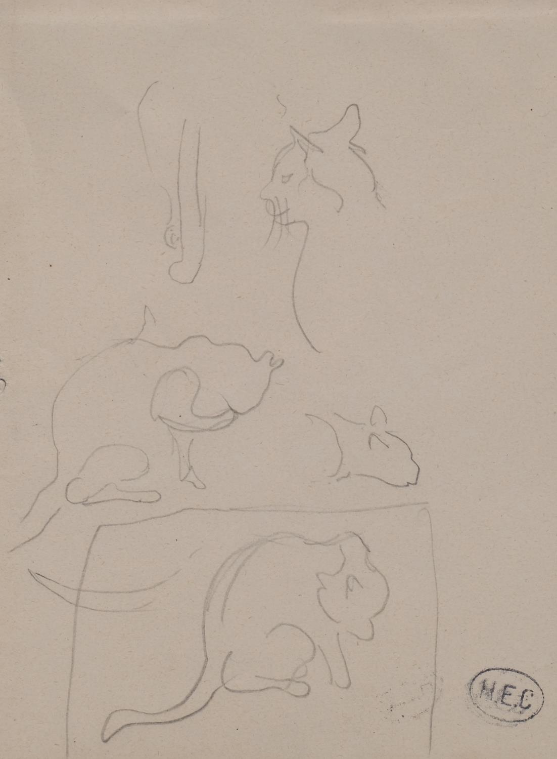 Henri Edmond Cross (1856 - 1910), 2 pencil drawings, cat studies, 13cm x 9.5cm, and fishermen, - Image 4 of 4