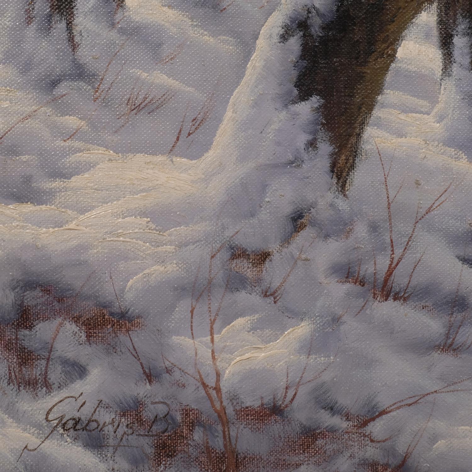 Winter woodland scene, mid-20th century oil on canvas, indistinctly signed, 51cm x 61cm, framed Good - Image 3 of 4