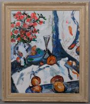 Contemporary still life, oil on board, unsigned, 60cm x 50cm, framed Good condition