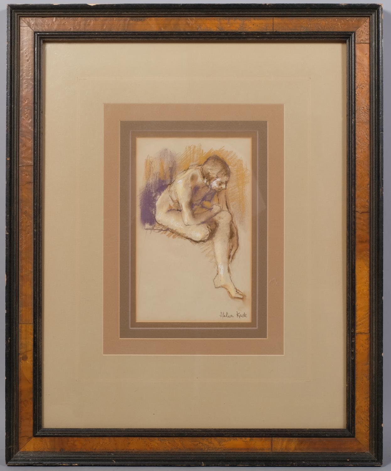 Helen Kask, nude life study, coloured pastels, signed, 28cm x 18cm, framed Good condition - Image 2 of 4