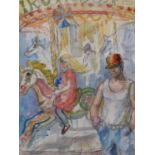 Anne Bulitis, carousel, watercolour, signed, 37cm x 27cm, framed Good condition