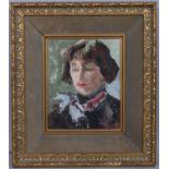 Bloomsbury School, portrait of a woman, oil on board, unsigned, 26cm x 22cm, framed Good condition