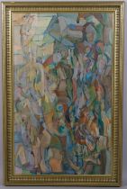 Abstract figures, mid-20th century oil on board, unsigned, 55cm x 90cm, framed Good condition