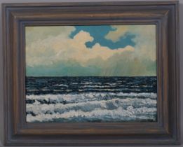Michael Quirk, Porthminster seascape, oil on canvas, signed verso, 30cm x 41cm, framed Good