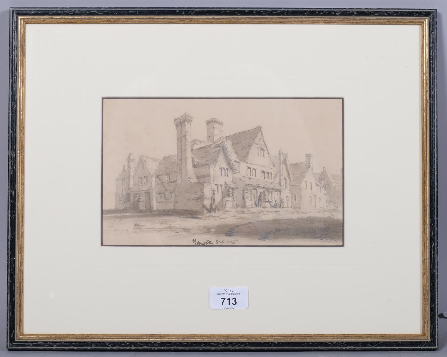 Pair of 19th century ink and wash drawings, scenes at Petworth and Weymouth, unsigned, 14cm x - Image 2 of 4