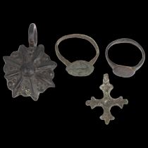 4 Antiquities, including Viking Period Jurmala Latvia cross pendant, Gallow Roman floral pendant,