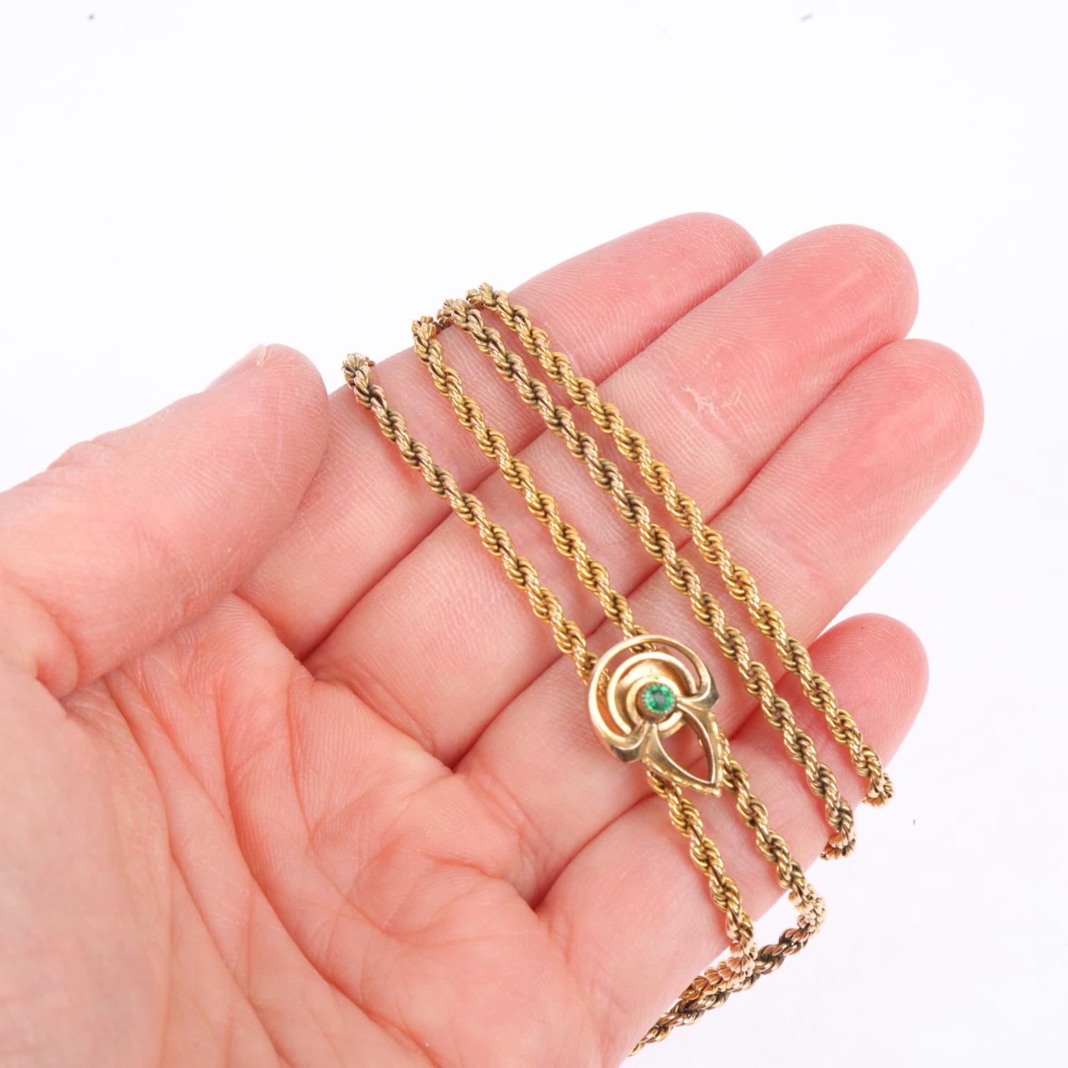 An Antique 15ct gold rope twist long guard chain necklace, with gilt-metal slider fob, 140cm, 21. - Image 4 of 4