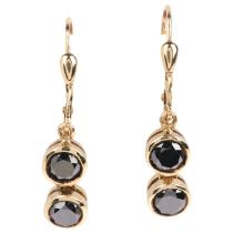 A pair of 9ct gold black diamond drop earrings, set with modern round brilliant-cut diamonds, with