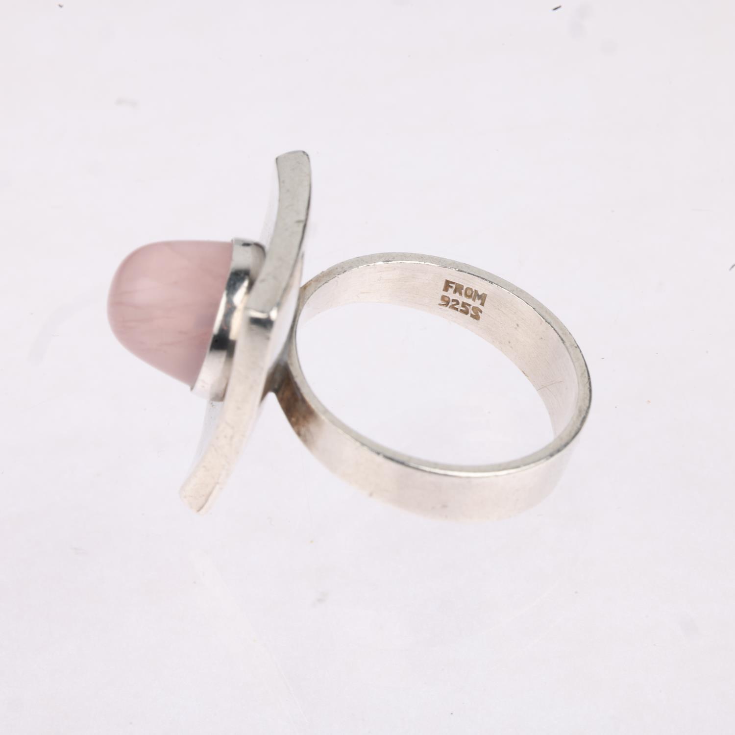 NIELS ERIK FROM - a a Danish modernist sterling silver rose quartz dress ring, concave square - Image 3 of 3