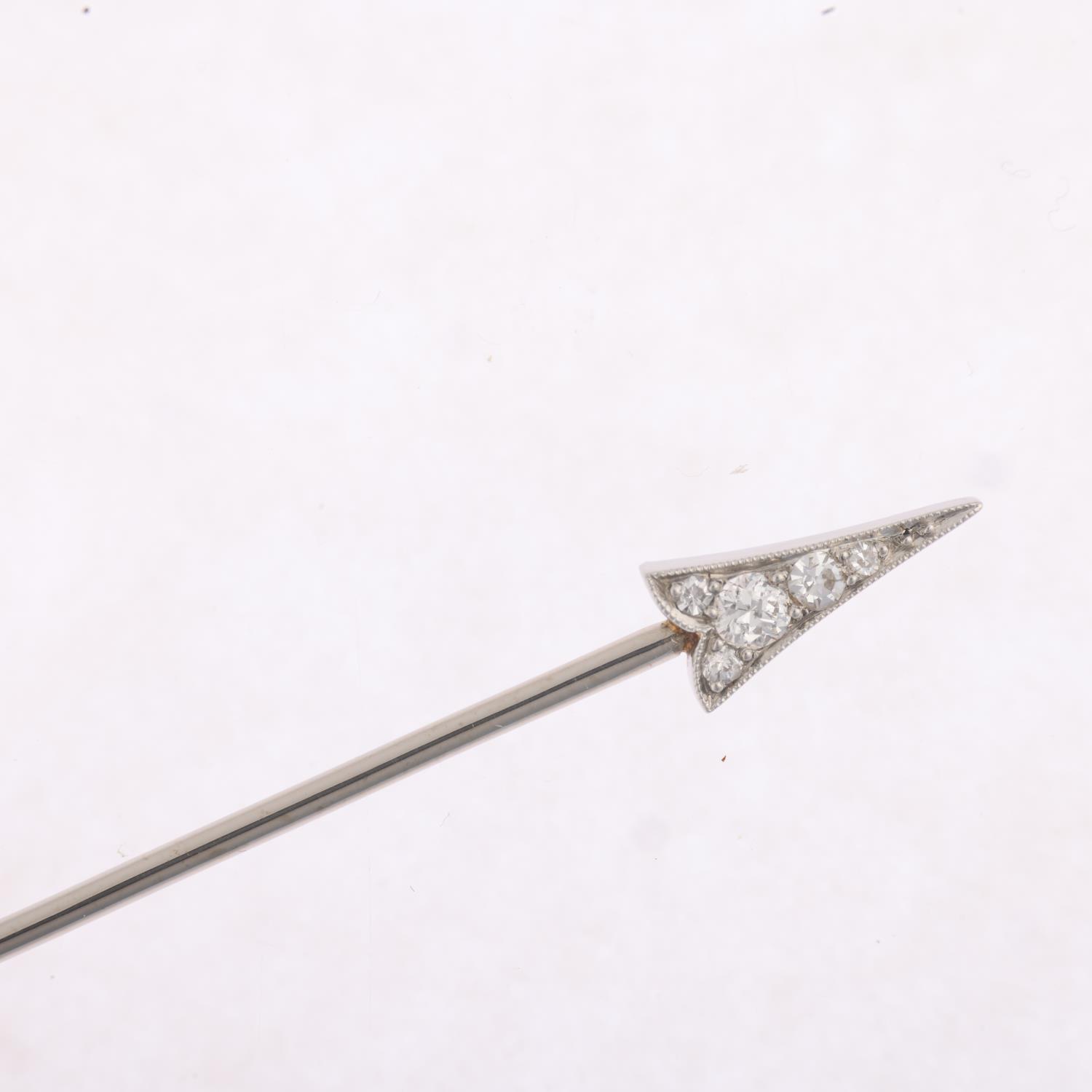 An Art Deco diamond 'Arrow' jabot pin, circa 1920, set with round and old-cut diamonds, unsigned and - Image 2 of 4