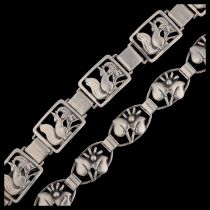 2 Art Deco Danish openwork panel bracelets, makers include C Brumberg Hansen, and C A