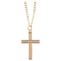 A 9ct gold cross pendant necklace, on 14ct flat curb link chain, pendant 28.1mm, chain 40cm, pendant